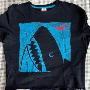 Hollister Black Tee with Blue Shark and Red Seagull
